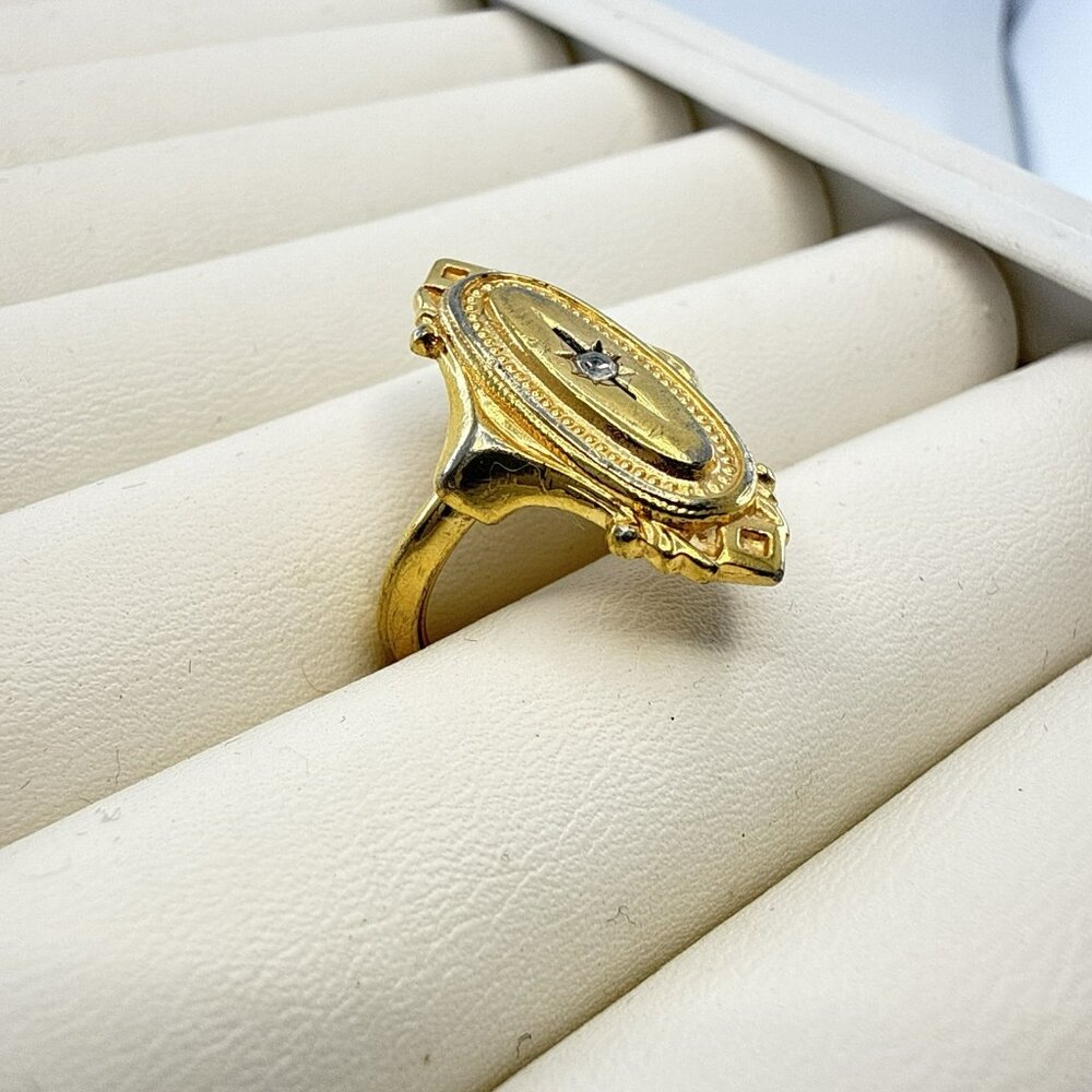 Vintage Avon Ring Kensington Victorian Revival sz 6- 6.5 Gold Tone 70s Starburst - Picture 5 of 13